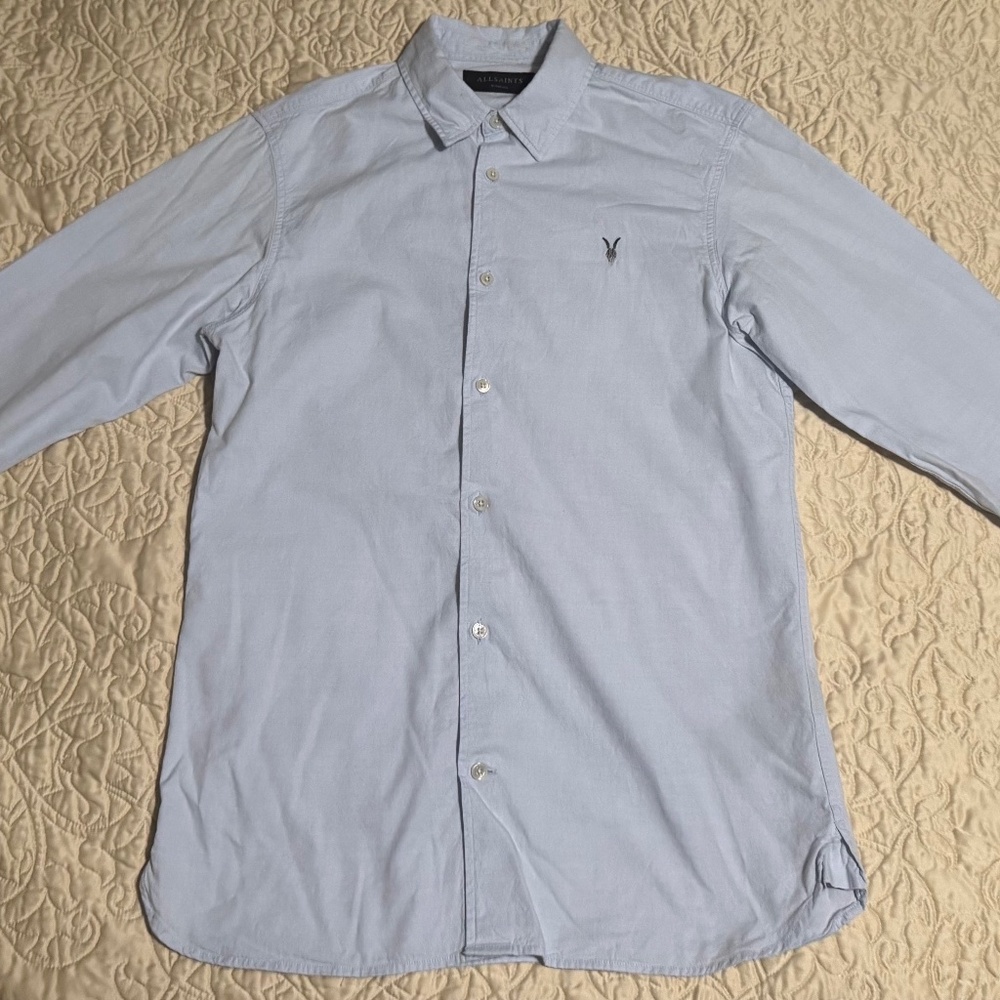 AllSaints - Torrance Contrast Logo Shirt - Size XS (Light Blue)